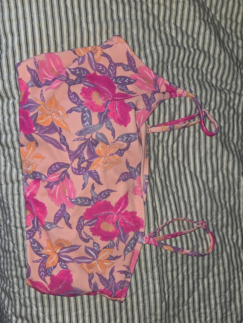 Pink Floral Bandeau Bikini Top with Adjustable Straps